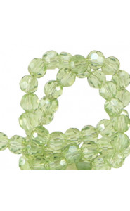 Faceted glass beads 4mm round Vineyard green-pearl shine coating